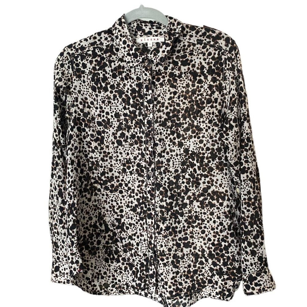 XIRENA 100% Gauze Cotton Leopard Print Button Up Shirt Top Size S